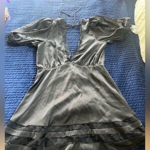 MAJORELLE Black Mini Dress with Sheer Hem